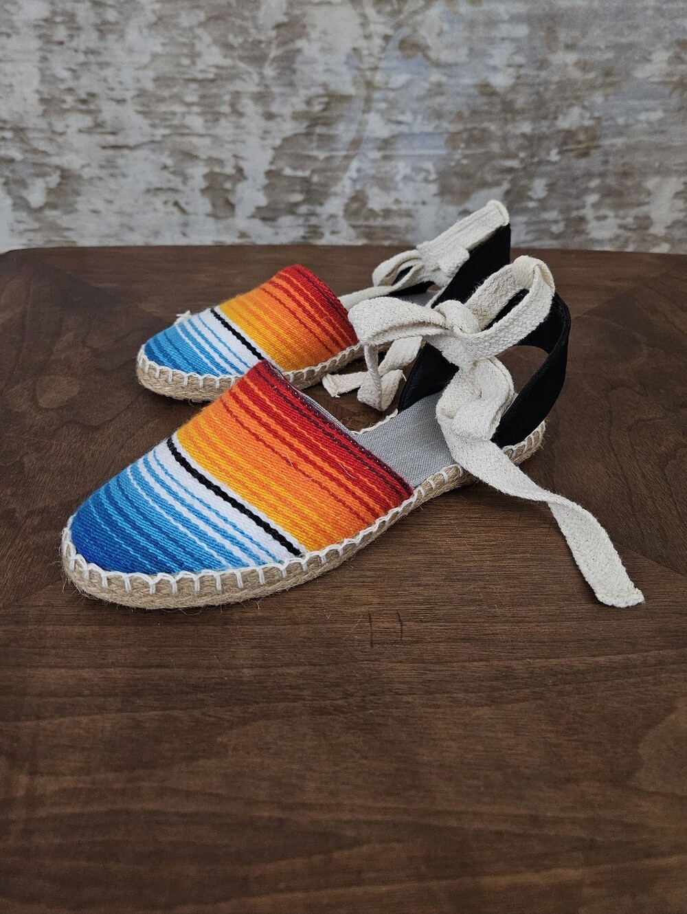 Women's Striped Espadrille Flats Shoes 7 Mexican Blanket Falsa Serape Lace Up